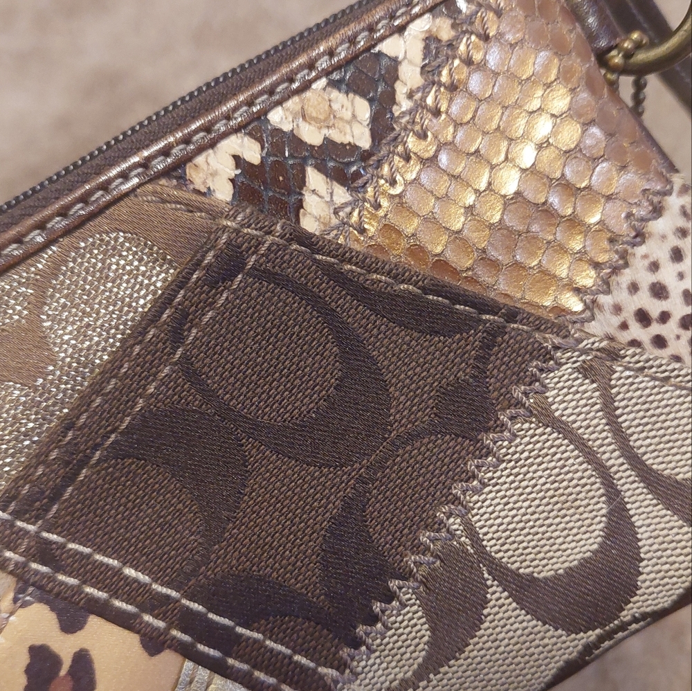 Coach Metallic Patchwork Wristlet - Gold/Brown - Picture 12 of 16